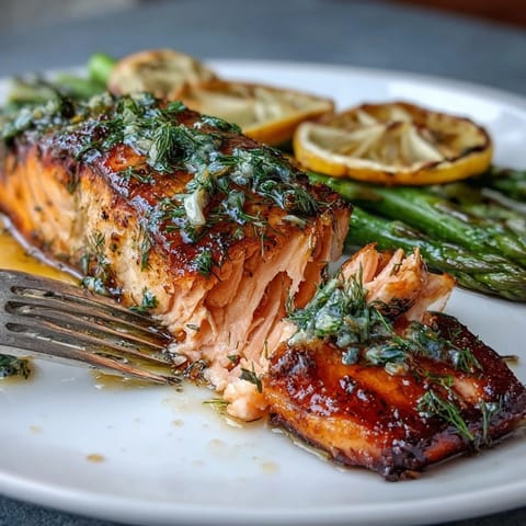 A single tray of succulent salmon fillet seasoned with lemon and dill, served alongside tender roasted asparagus.