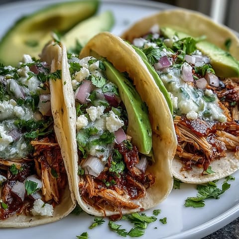 Juicy, shredded Slow Cooker Salsa Verde Chicken Tacos ready for taco night.
