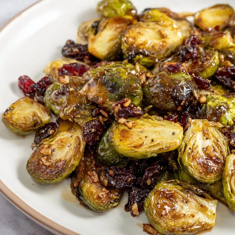 Serving bowl of warm Maple Glazed Roasted Brussels Sprouts, ready to enjoy with dinner.