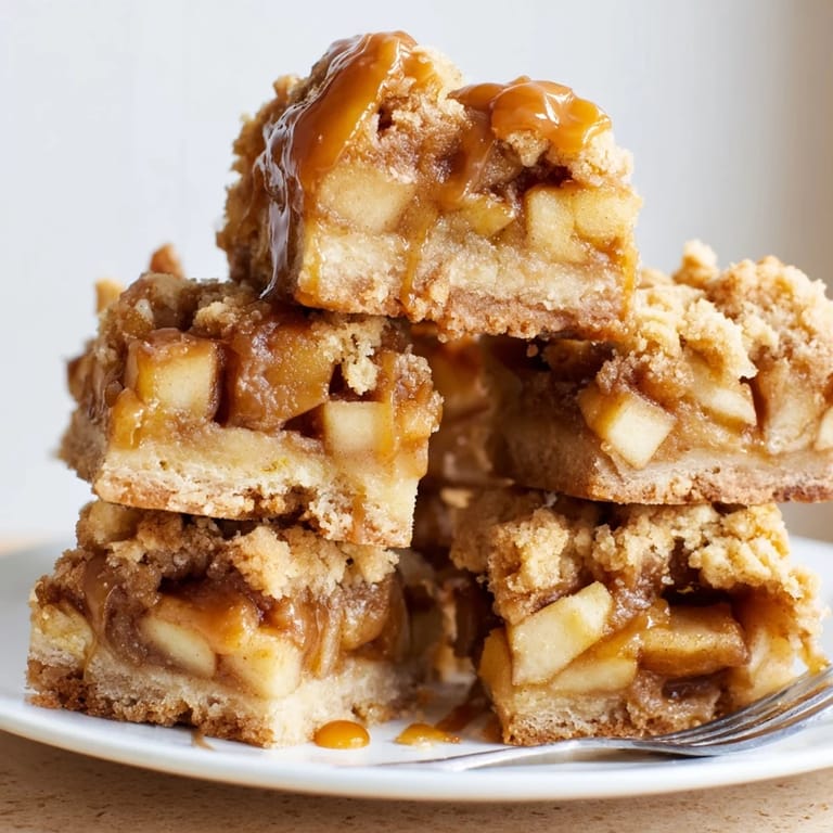 Warm gooey caramel apple bars, perfect for dessert with a scoop of ice cream.
