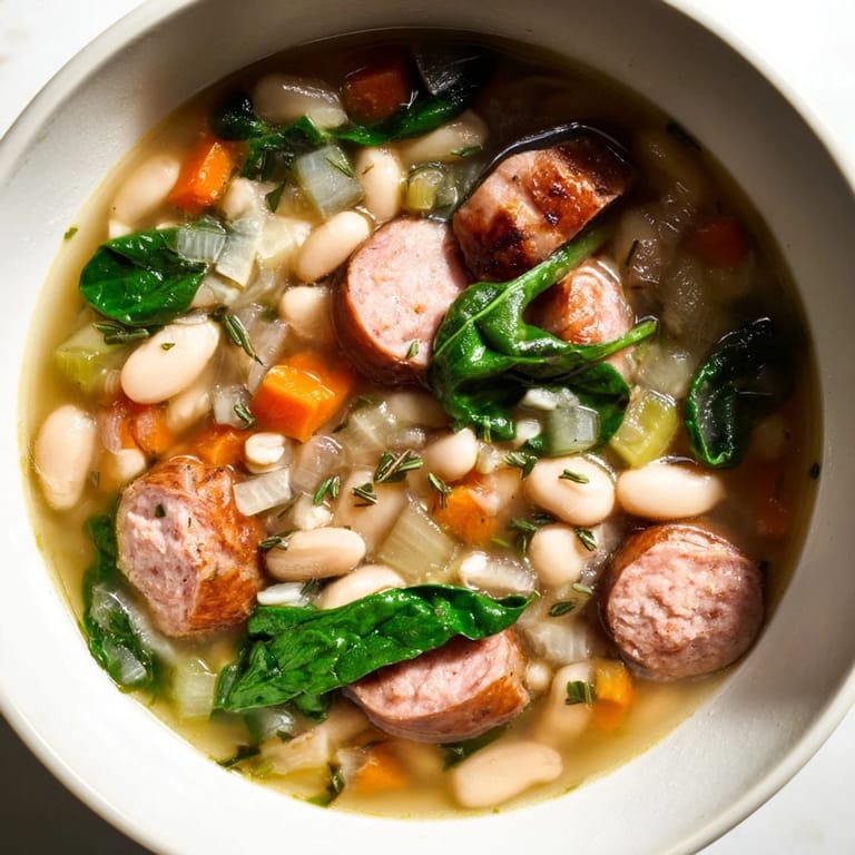 A comforting, flavorful Simple Sausage and White Bean Soup, perfect for a quick and easy weeknight dinner.