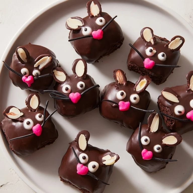 Sweet, bite-sized Silly Rat Cake Brownie Bites, fresh out of the oven, ideal for a fun dessert.