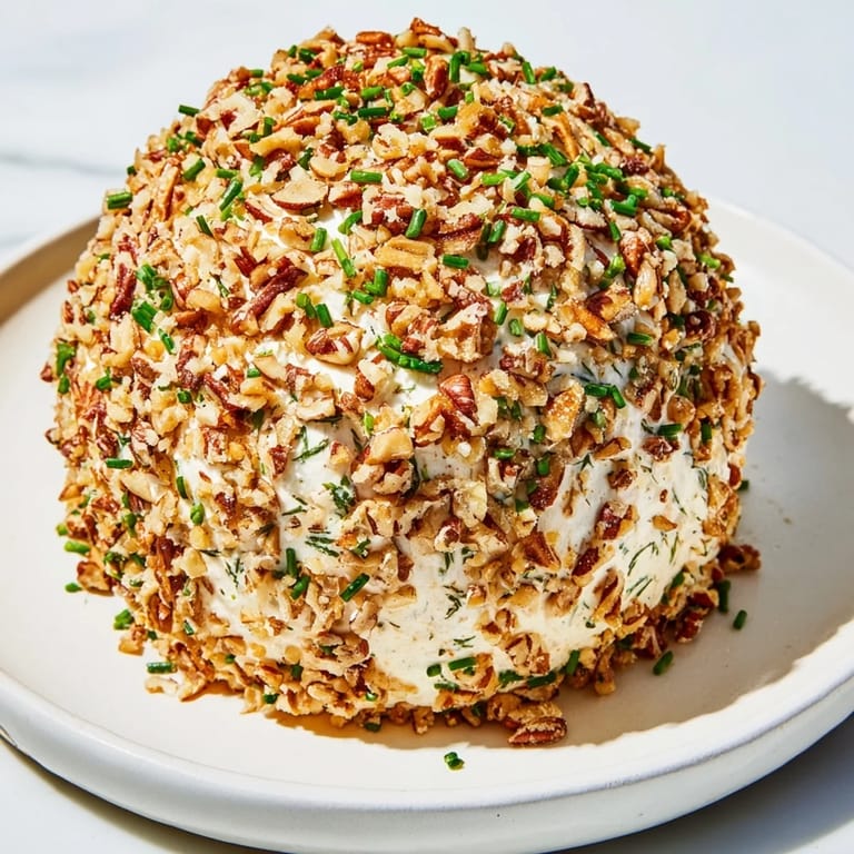 Savory Classic Cheese Ball with Ranch Seasoning coated in pecans, ready to be enjoyed with crackers.