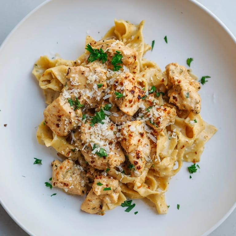 This flavorful Cowboy Butter Chicken Pasta features perfectly cooked chicken and a delightful garlic-Parmesan sauce over fettuccine.