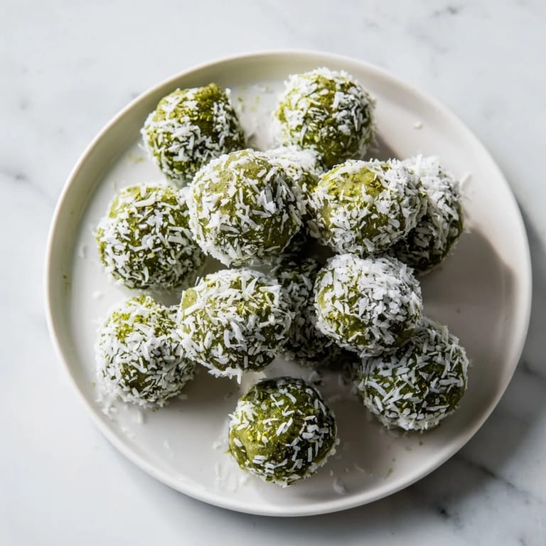 These easy-to-make Coconut Matcha Snowball keto fat bombs boast a vibrant green color and coconut aroma.