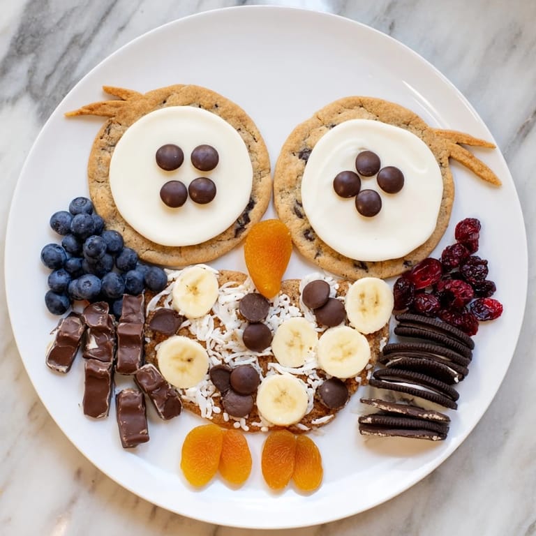 A beautifully arranged Owl Hooting Dessert Board, featuring cookies, candies and dips for a festive treat.