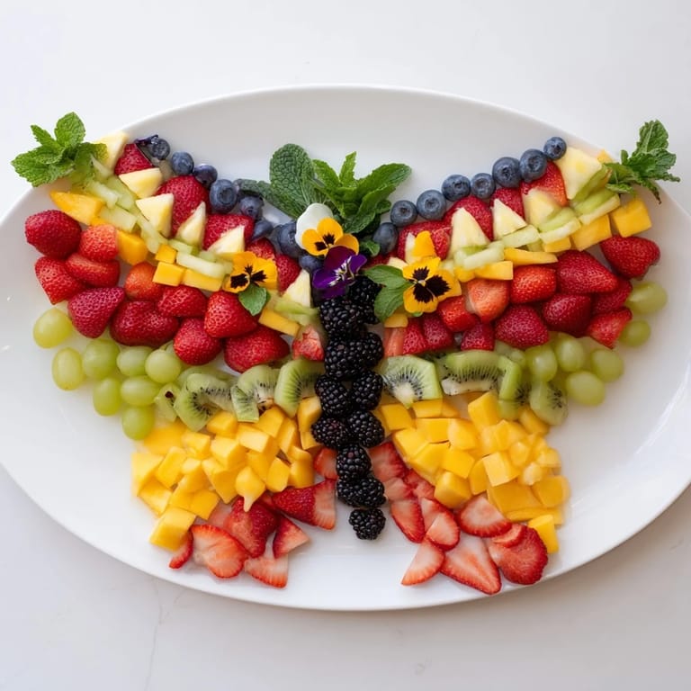 This stunning Butterfly Bloom Fruit Board features a vibrant array of sliced fruits, perfect for sharing and snacking.