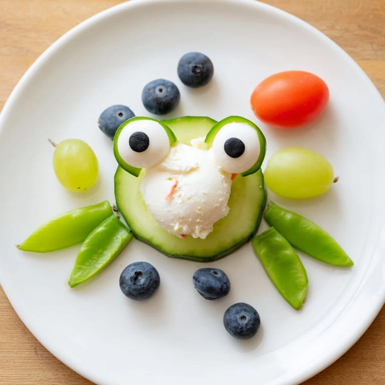 Vibrant Frog Pond Snack Tray displays a creative appetizer with healthy snacks arranged playfully.