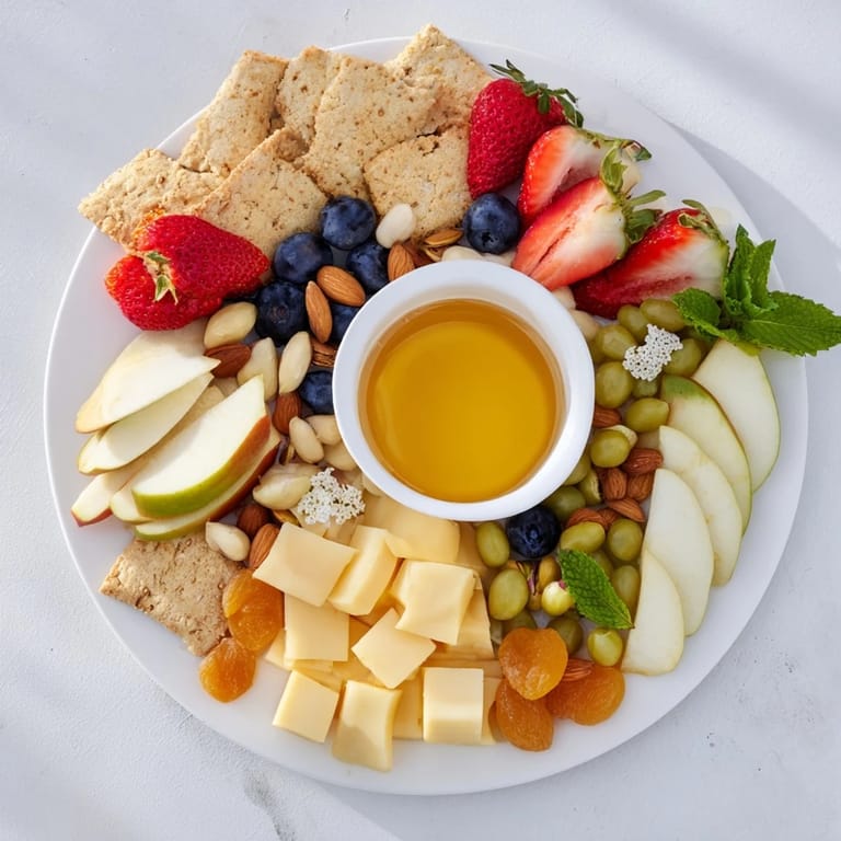 A colorful "Bears Honey Pot Board" shows fresh, sliced fruit, perfect for an afternoon snack.