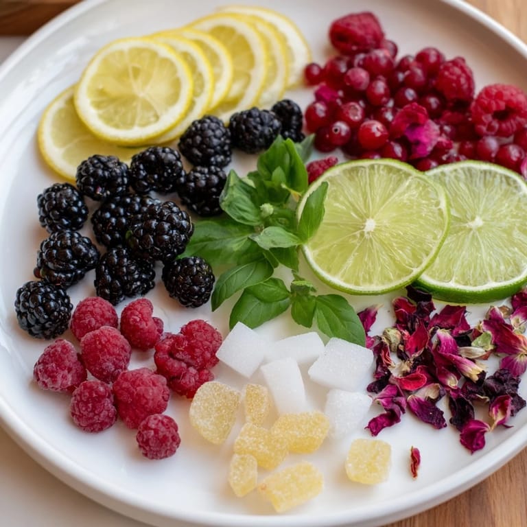 Vibrant Champagne Bar Garnishes showcasing citrus wheels, berries, and edible flowers for a celebratory spread.