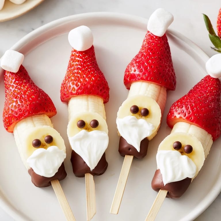 Healthy and delicious Banana Strawberry Santa Skewers piled high on a serving platter, perfect for snacking.