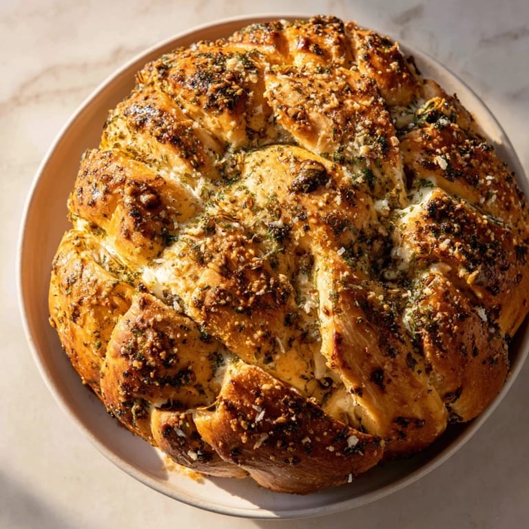 A festive, pull-apart Savory Wreath: Herb and Cheese Olive Wreath, with a rich aroma of herbs, ready to serve warm.