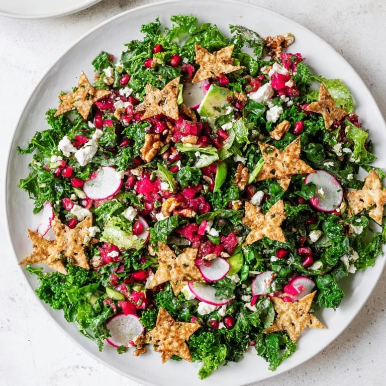 A delicious Winter Salad boasts colorful ingredients and is served with a zesty, fresh salsa.