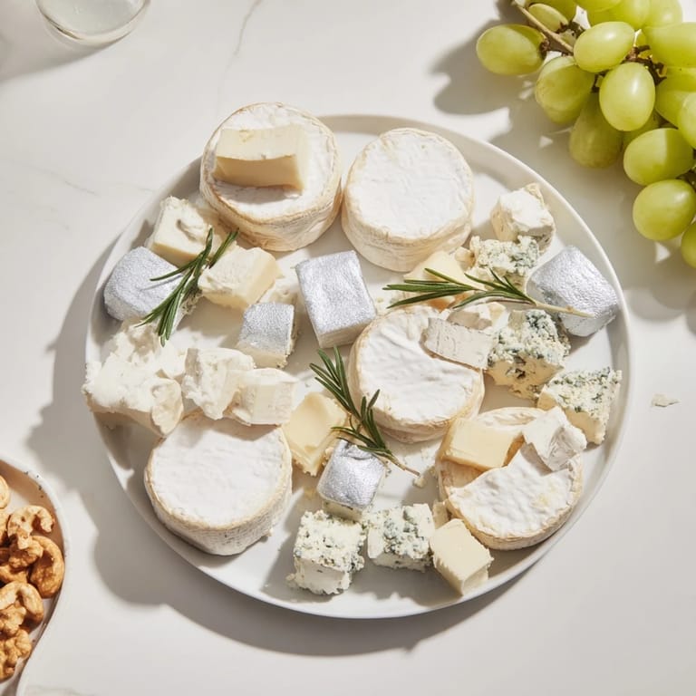 A delicious Winter Wonderland Platter offers an array of white cheeses, fruits, and crackers perfect for entertaining.