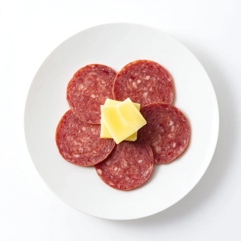 Delicate Tudor Rose appetizer: A simple arrangement of salami and cheese is ready to enjoy.