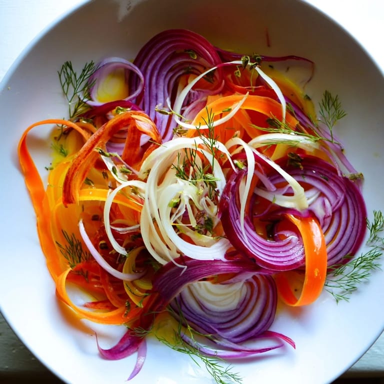 Enjoy the artistry of The Spinning Top salad, a visually impressive appetizer with crisp, fresh ingredients.
