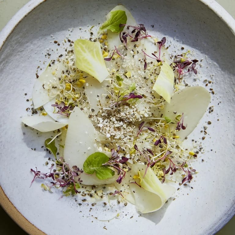 This minimalist Tundra Trek appetizer presents a refreshing mix of cold vegetables with a light lemon dressing.