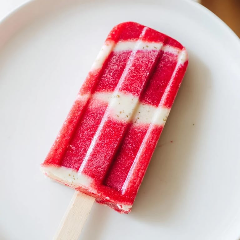 Refreshing Raspberry Coconut Ice Pops: a close-up showcasing creamy coconut layers with visible raspberry seeds.