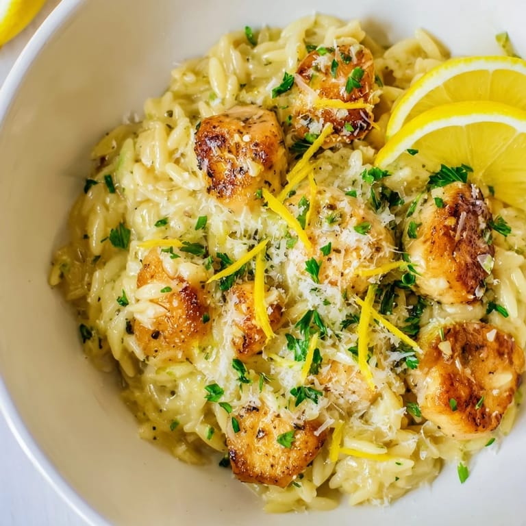 Enjoy a steaming bowl of Creamy Lemon Chicken Orzo, a Mediterranean-inspired, easy weeknight recipe.