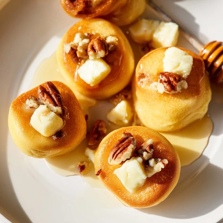 Freshly baked Pancake Brie Bites, perfect for brunch, offering a sweet and savory experience.