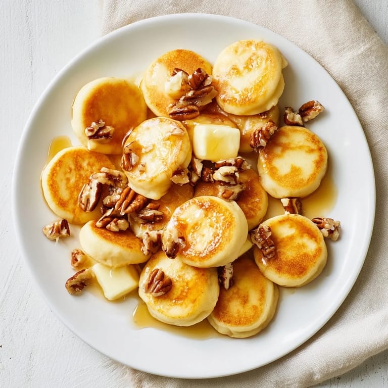 Close-up of fluffy Pancake Brie Bites, drizzled with honey, ready to savor and enjoy.