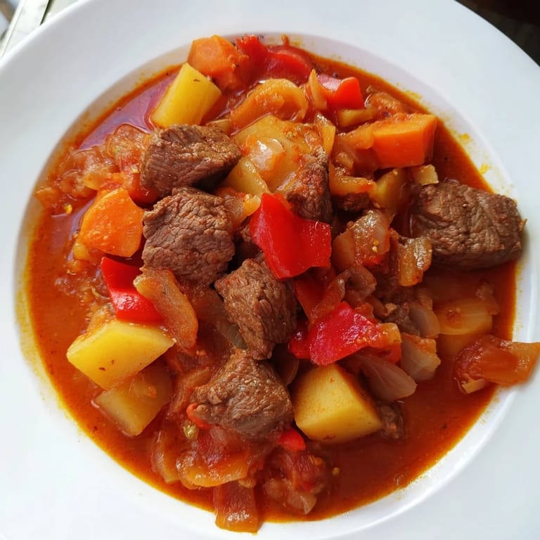 Enjoy a spoonful of flavorful Hungarian Goulash Stew, perfect for a comforting dinner.