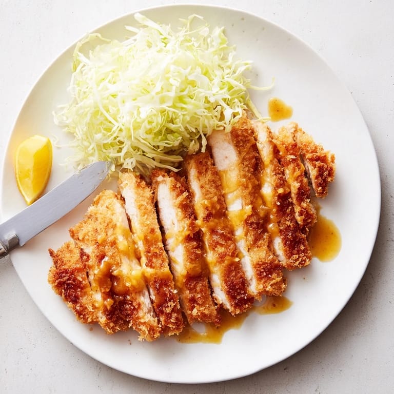 Crispy Chicken Katsu cutlets resting on a plate beside steamed rice, ready for a drizzle of homemade tonkatsu sauce.