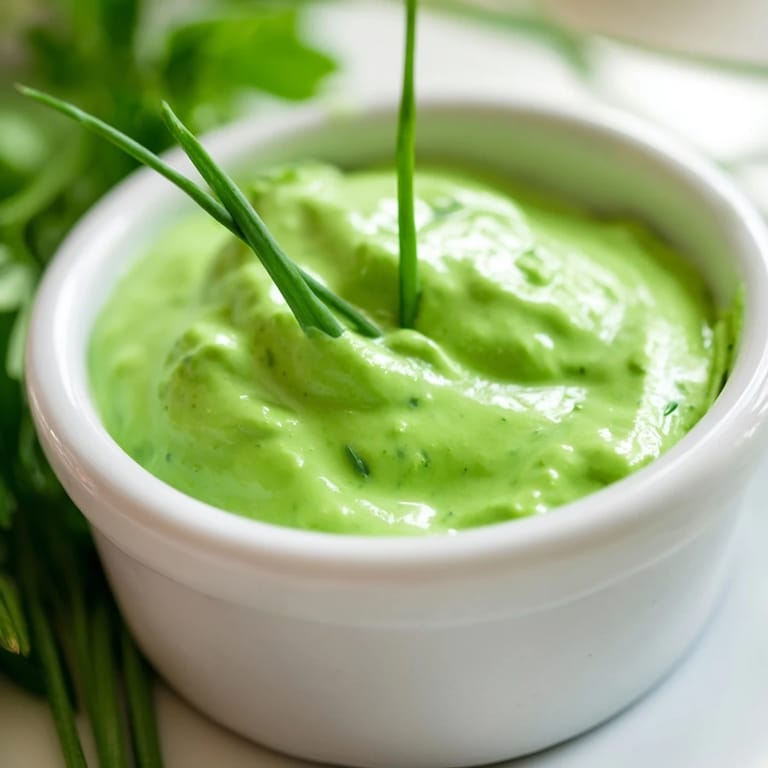 A bowl of Green Goddess dressing, surrounded by colorful veggie sticks and crackers for dipping.