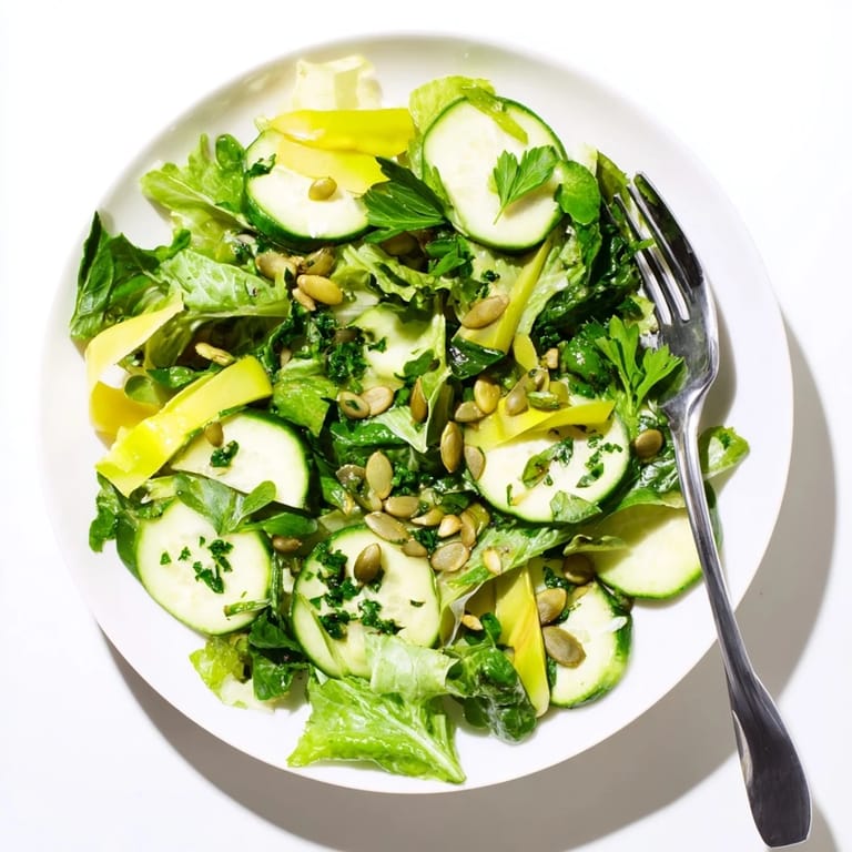 Tender mixed greens form the base of this healthy Glowing Green Salad, ready to enjoy.
