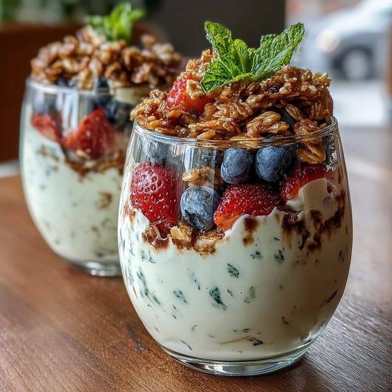Layered Hojicha Panna Cotta Parfait featuring roasted tea notes, macerated berries, and nutty granola textures.
