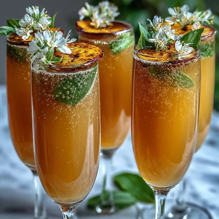 A vibrant Elderflower Guava Mimosa cocktail blending floral elderflower liqueur with tropical guava nectar and sparkling champagne.  