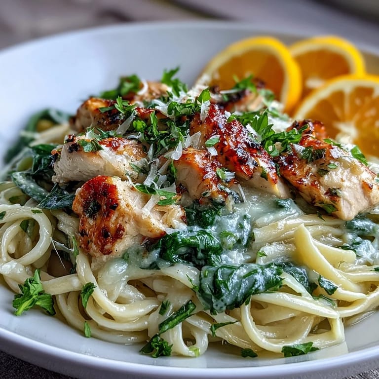 Creamy Lemon Orzo with Chicken and Spinach: A satisfying, Mediterranean-inspired skillet meal with tender chicken, fresh greens, and a burst of citrus flavor.