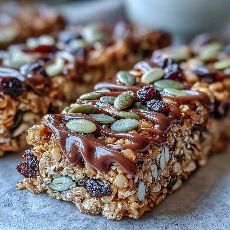 Chewy nut-free granola bars featuring oats, coconut, and dried fruit, drizzled with honey and baked to a golden, satisfying finish.