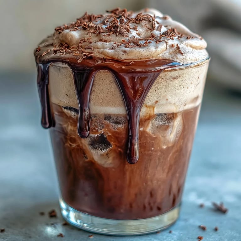 Decadent chocolate cream cold brew featuring chilled coffee, fluffy chocolate-infused cream, and a drizzle of syrup.
