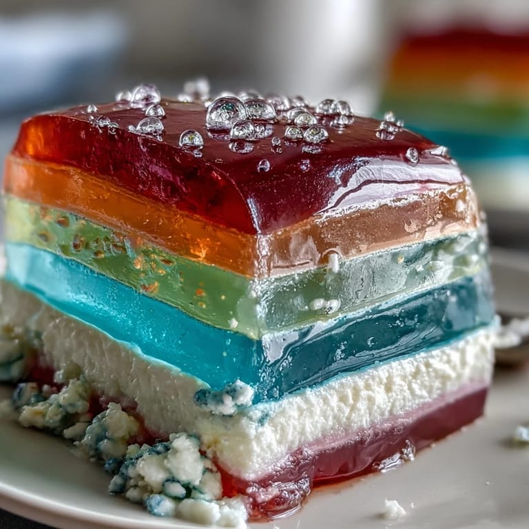 Show-stopping agar-agar rainbow jelly cake with coconut cream, perfect for summer gatherings and naturally dairy-free and gluten-free.