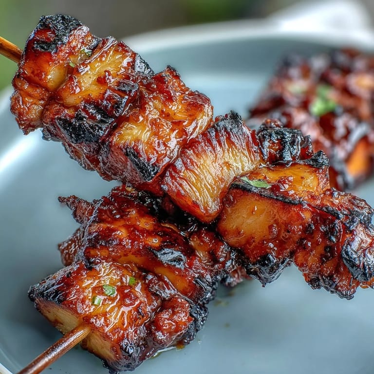 Tender chicken al pastor skewers with caramelized pineapple, served hot off the grill and ready for a flavorful meal.