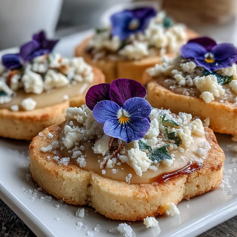 Handcrafted shortbread cookies adorned with fresh edible flowers, offering a beautiful and delicious spring-inspired treat.
