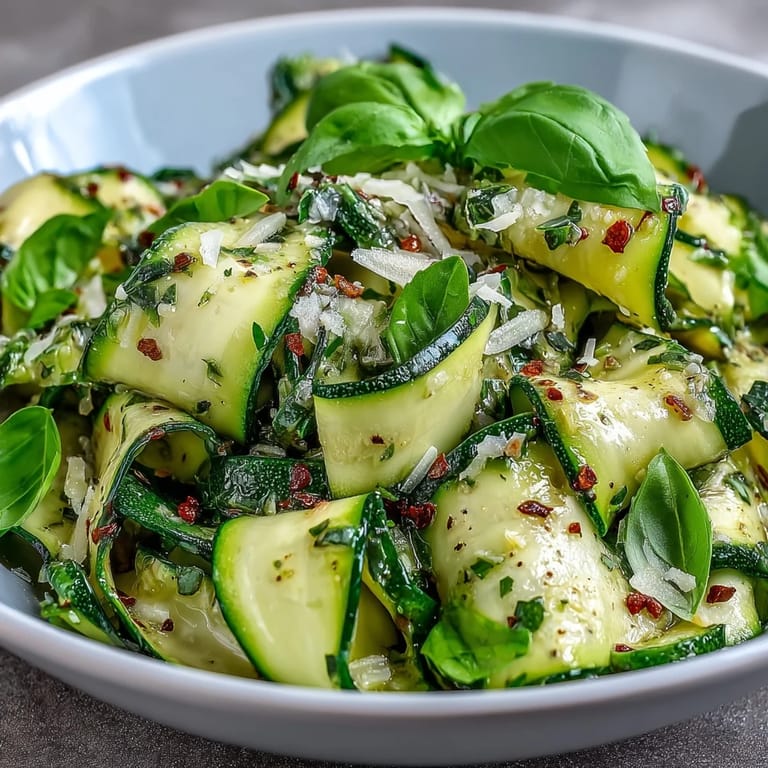 Elegant Shaved Zucchini Ribbon Salad showcasing delicate ribbons, ideal alongside grilled chicken or fish.