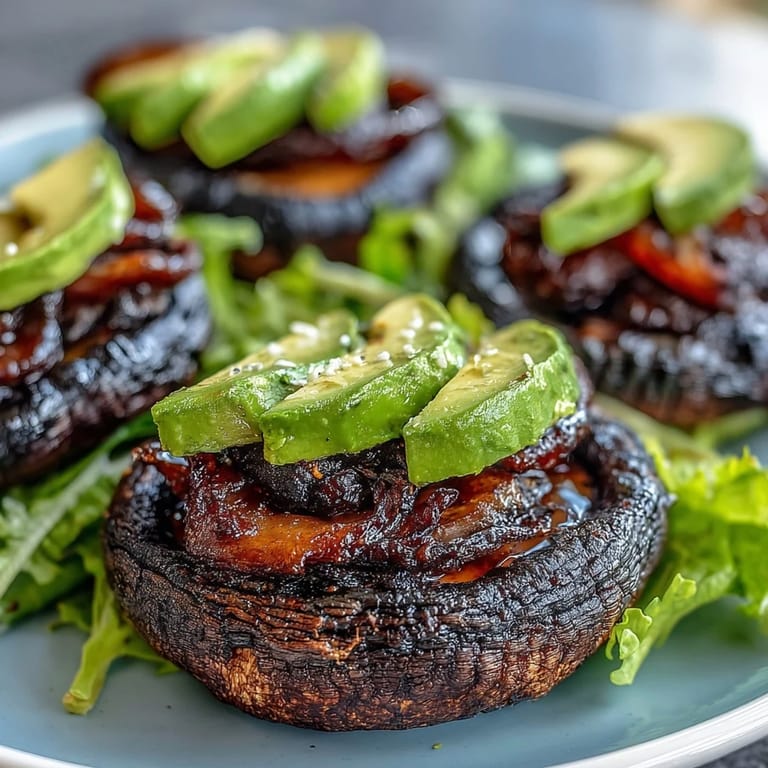 Juicy grilled portobellos piled high on buns, a delicious vegetarian burger meal.