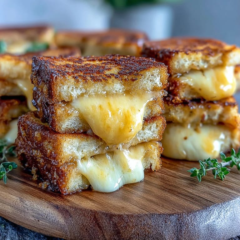 Crispy mini grilled cheese dippers beautifully arranged with a side of vibrant tomato soup.