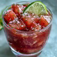 Two chilled, salt-rimmed glasses of vibrant pink Best Guava Margarita garnished with fresh lime wheels and guava slices.