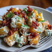 Crispy bacon and fresh dill elevate this Memorial Day potato salad with tangy dressing and tender Yukon Gold potatoes.