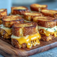 Golden mini grilled cheese dippers ready for dipping in rich tomato soup.